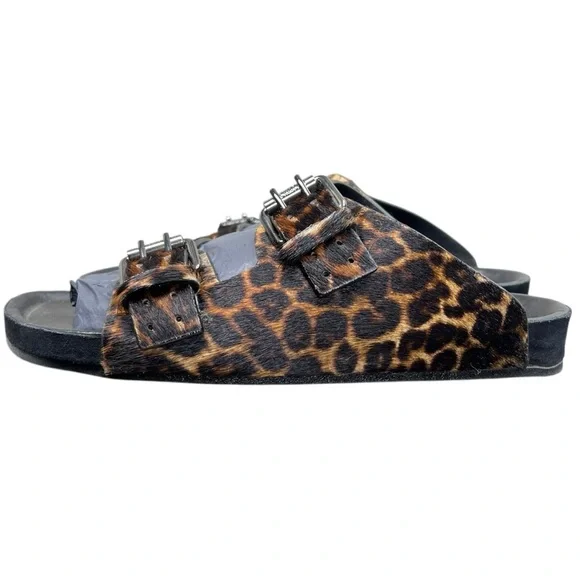 NIB The Kooples Leo Poulain Leather Animal Print Double Strap Sandal Size EU38 - Picture 3 of 12